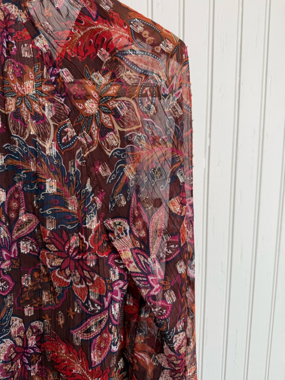 LOFT Floral Paisley V-Neck Long Sleeve Blouse with Jewel Tones Size S - Picture 5 of 5